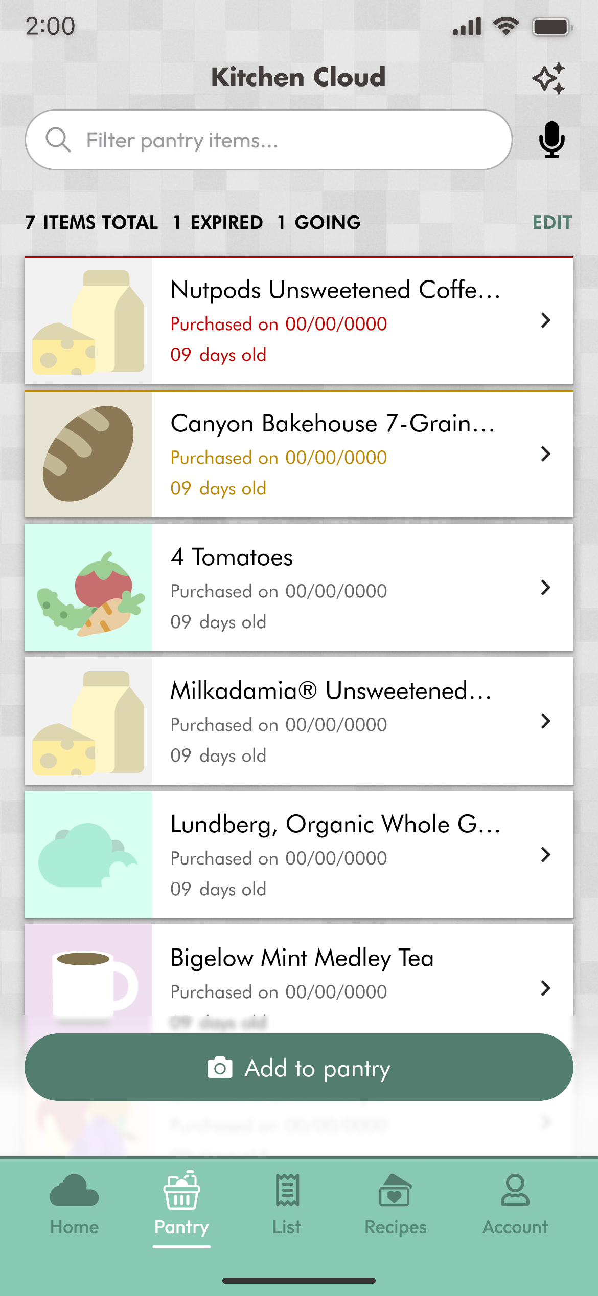 Items listed in your digital pantry